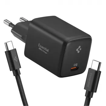 SPIGEN EE451EU ESSENTIAL 1-portový sieťový nabíjací adaptér 45W + Type-C kábel čierny