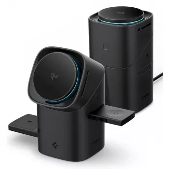 SPIGEN EF223MS Essential 3-in-1 rotačná magnetická MagSafe bezdrôtová nabíjačka 15W Qi2 čierna