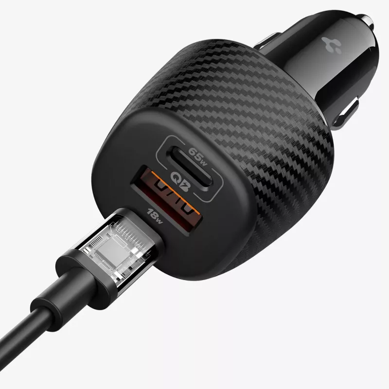 Spigen Essential EV1133 3-portová auto nabíjačka 113W čierna s 100W USB-C káblom 1m