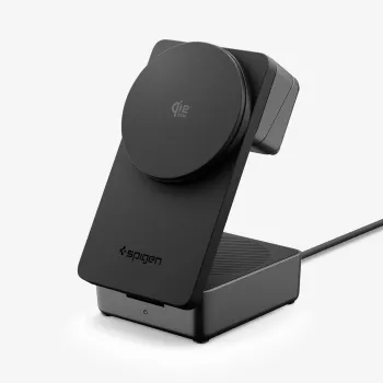 SPIGEN EF323MQ Essential 3-in-1 magnetická MagSafe bezdrôtová nabíjačka 25W Qi2 čierna
