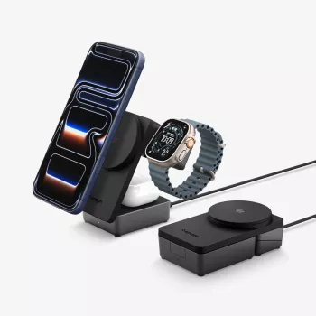 SPIGEN EF323MQ Essential 3-in-1 magnetická MagSafe bezdrôtová nabíjačka 25W Qi2 čierna