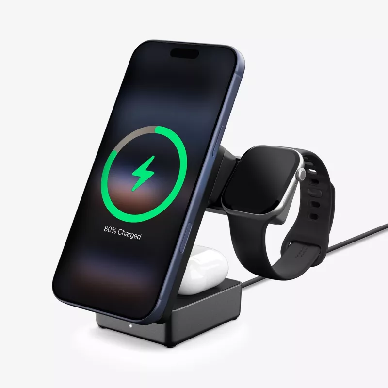 SPIGEN EF323MQ Essential 3-in-1 magnetická MagSafe bezdrôtová nabíjačka 25W Qi2 čierna