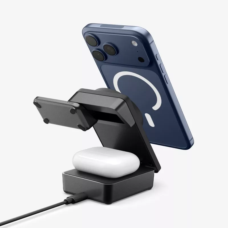 SPIGEN EF323MQ Essential 3-in-1 magnetická MagSafe bezdrôtová nabíjačka 25W Qi2 čierna