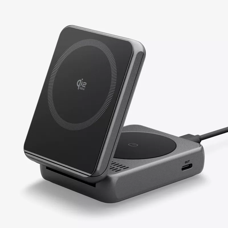 Spigen Essential Qi2 2-in-1 bezdrôtový nabíjací stojan 25W MagSafe čierny