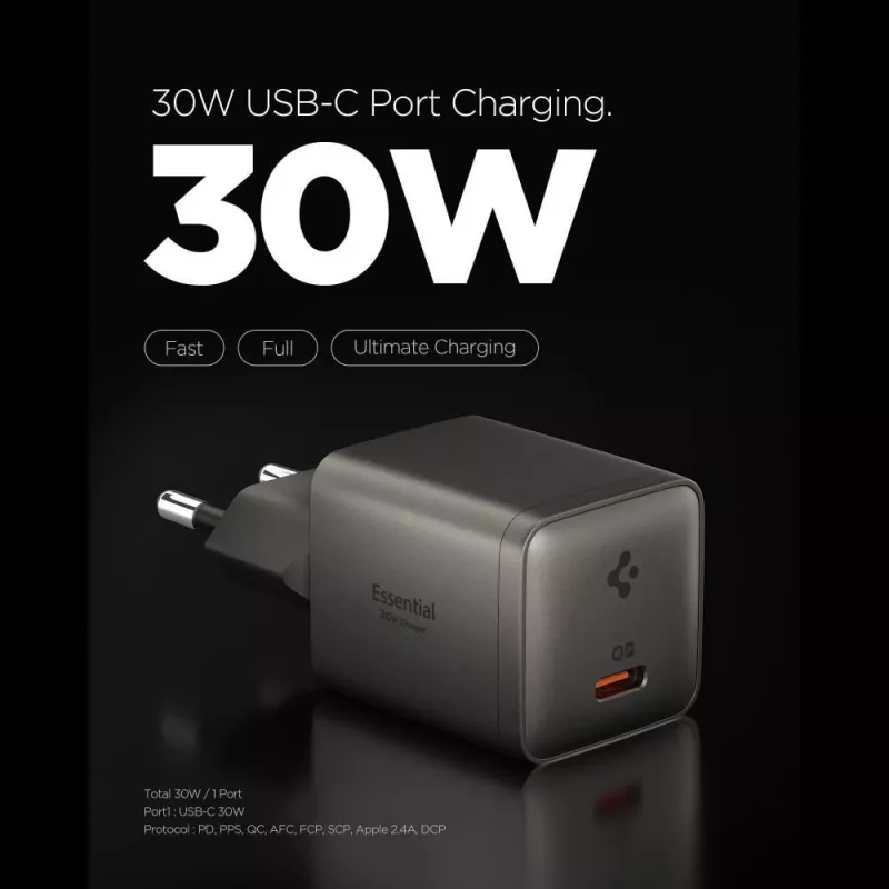 SPIGEN EE301EU-GAN ESSENTIAL 1-PORT sieťová nabíjačka 30W GUNMETAL