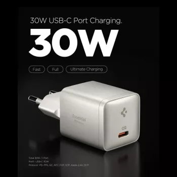 SPIGEN EE301EU-GAN ESSENTIAL 1-PORT sieťová nabíjačka 30W NATURAL TITANIUM