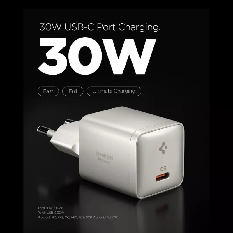 SPIGEN EE301EU-GAN ESSENTIAL 1-PORT sieťová nabíjačka 30W NATURAL TITANIUM