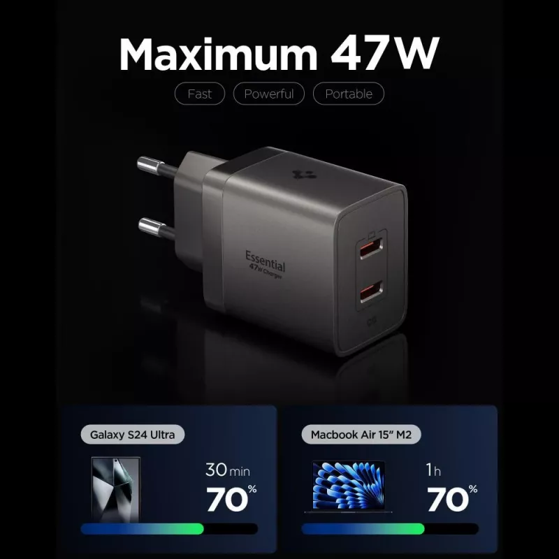 SPIGEN EE472EU-GAN Essential 2-Port sieťová nabíjačka 47W Gunmetal