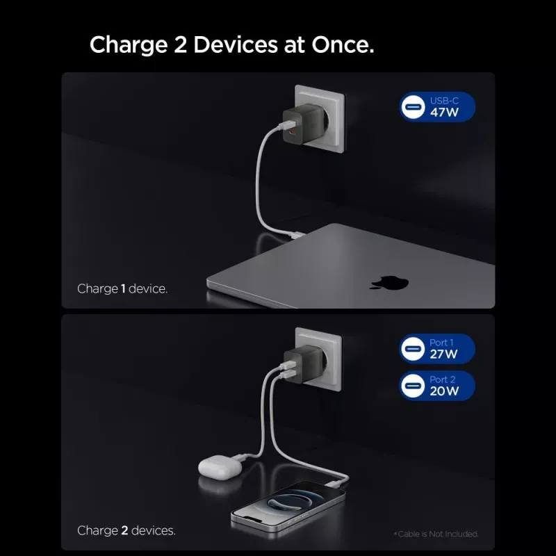 SPIGEN EE472EU-GAN Essential 2-Port sieťová nabíjačka 47W Gunmetal