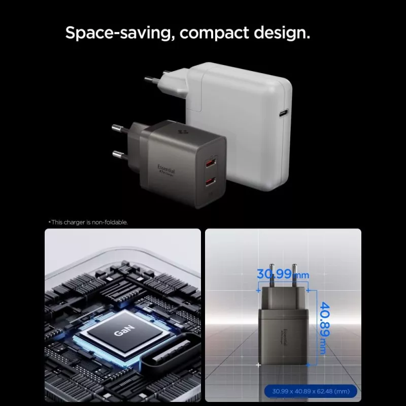 SPIGEN EE472EU-GAN Essential 2-Port sieťová nabíjačka 47W Gunmetal