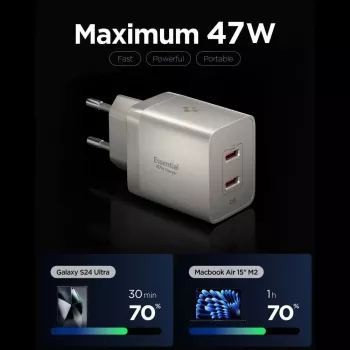 SPIGEN EE472EU-GAN Essential 2-Port sieťová nabíjačka 47W Natural Titanium
