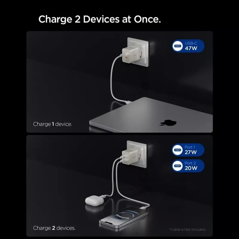 SPIGEN EE472EU-GAN Essential 2-Port sieťová nabíjačka 47W Natural Titanium