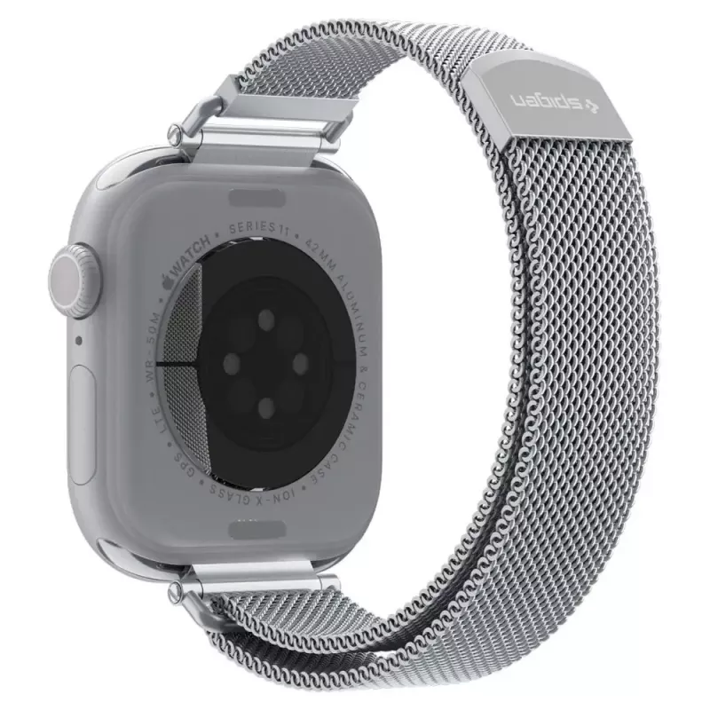 Spigen WBM4 oceľový remienok pre Apple Watch 8/9/10/11/SE (40/41/42mm) strieborný