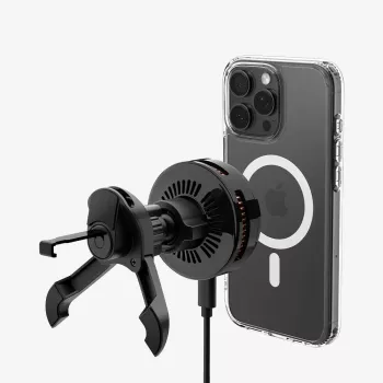SPIGEN EV25MFAQ Essential Peltier magnetická MagSafe držiak do auta na ventiláciu s bezdrôtovou nabíjačkou 25W Qi2.2 čierny