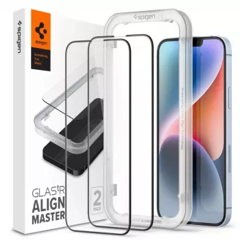 Spigen AlignMaster Glass Full Coverage ochranná fólia displeja pre Apple iPhone 13/13 Pro/14/16E/17E čierna (2 balenie)