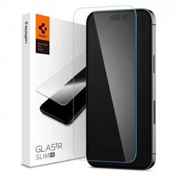Spigen Glas tR Slim HD ochranná fólia displeja pre Apple iPhone 14 Pro Max, tvrdené sklo, tvrdosť 9H, odolná voči poškriabaniu, transparentná, 1 balenie