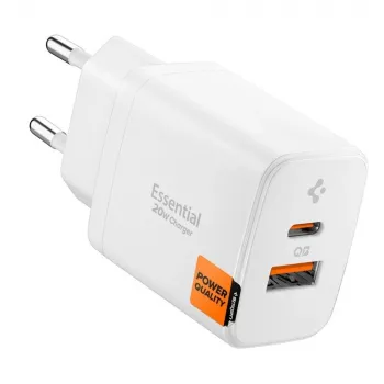 SPIGEN ESSENTIAL EE202EU 2-PORT SIEŤOVÁ NABÍJAČKA 20W BIELA