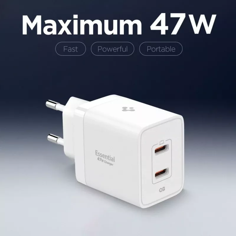 SPIGEN ESSENTIAL EE472EU 2-portová sieťová nabíjačka 47W biela