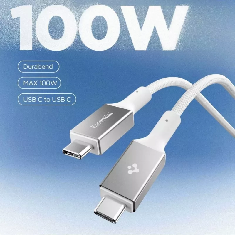 Spigen Essential USB-C na USB-C kábel 100W 1m biely