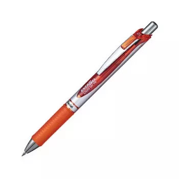 Pentel EnerGel Xm guličkové pero s mechanizmom - oranžový atrament - 0,35 mm - strieborné telo s oranžovými prvkami - gumená rukoväť - okrúhle telo