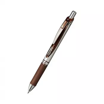 Pentel EnerGel Xm guličkové pero s mechanizmom - hnedý atrament - 0,35 mm - extra jemný hrot - ihlový hrot - plastové telo - gumená rukoväť - hnedé telo - strieborná spona - okrúhly tvar