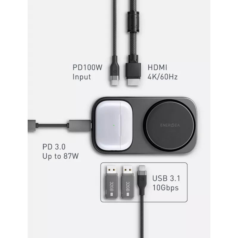 ENERGEA WiDock Plus 7-in-1 USB-C 3.1 dokovacia stanica s Qi2 bezdrôtovým nabíjaním, grafitová