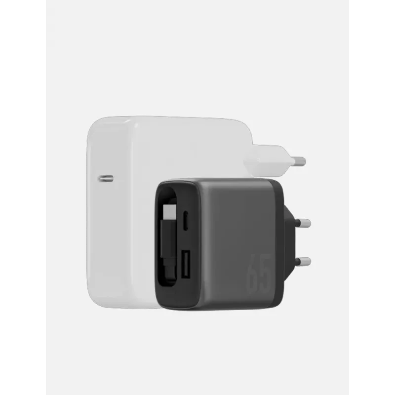 ENERGEA Ampcharge Arc 65W GaN USB-A/USB-C nástenná nabíjačka so zabudovaným USB-C káblom, Gunmetal