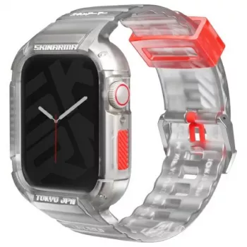 SKINARMA Saido 2-in-1 puzdro a remienok pre Apple Watch 45/44mm, číre/transparentné