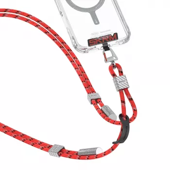 Skinarma Dyno Ve 2-in-1 šnúrka na telefón s USB-C nabíjacím káblom, 30 cm, červená