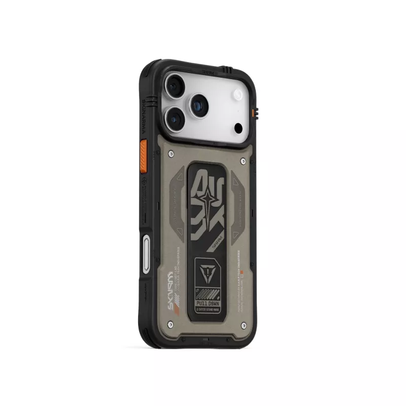 Skinarma Aegis puzdro pre iPhone 17 Pro s magnetickým nabíjaním + stojanom na uchopenie, sivé