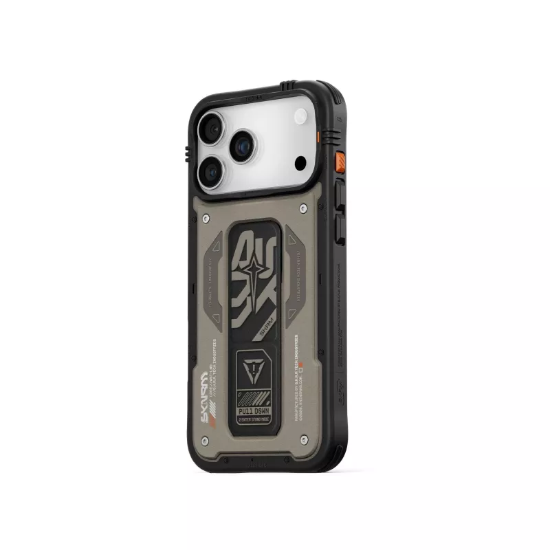Skinarma Aegis puzdro pre iPhone 17 Pro s magnetickým nabíjaním + stojanom na uchopenie, sivé