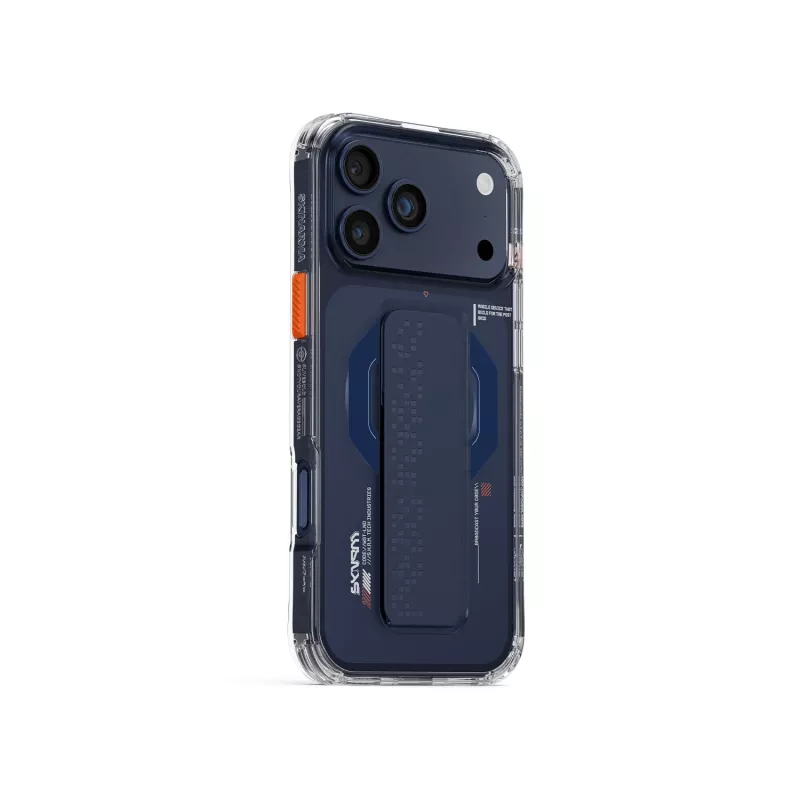 Skinarma Haxa puzdro s magnetickým nabíjaním + grip-stojanom pre Apple iPhone 17 Pro Max, modré