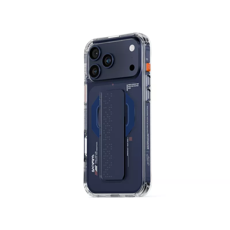 Skinarma Haxa puzdro s magnetickým nabíjaním + grip-stojanom pre Apple iPhone 17 Pro Max, modré