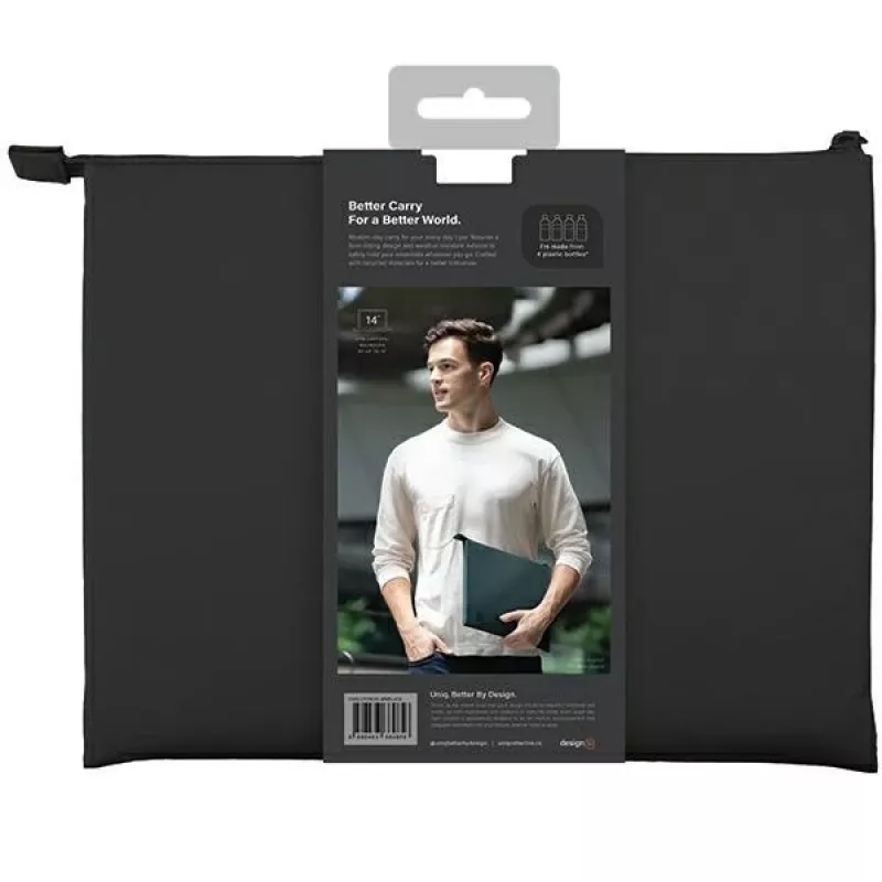 UNIQ Lyon puzdro na notebook 14 palcov Midnight Black vodoodpudivý RPET