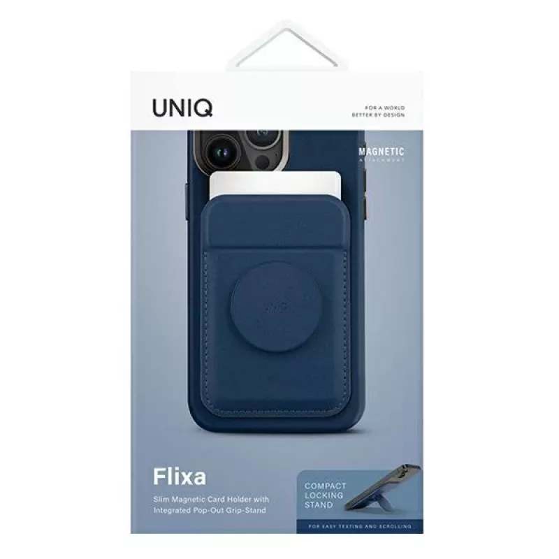 UNIQ Flixa magnetická peňaženka so stojanom pre MagSafe iPhone 12-15 séria, námornícka modrá