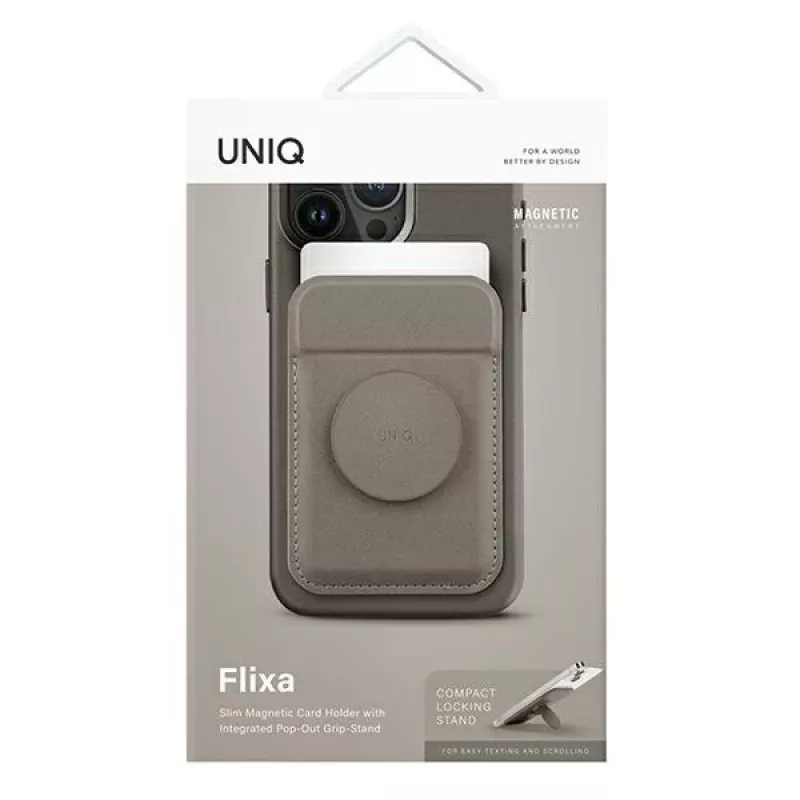 UNIQ Flixa magnetická peňaženka na karty so stojanom Flint Grey MagSafe