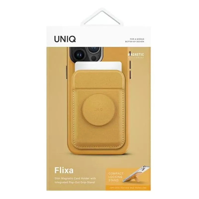 UNIQ Flixa magnetická peňaženka na karty so stojanom Canary Yellow MagSafe