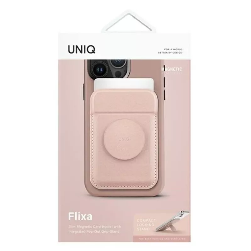 UNIQ Flixa magnetická peňaženka na karty so stojanom Blush Pink MagSafe