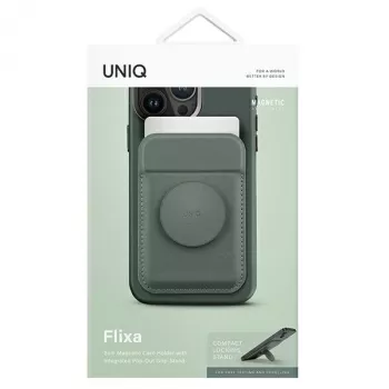UNIQ Flixa magnetická peňaženka na karty so stojanom Lichen Green MagSafe