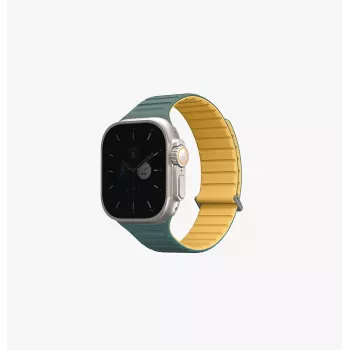 UNIQ Revix Evo obojstranný magnetický silikónový remienok pre Apple Watch Series 1/2/3/4/5/6/7/8/9/SE/SE2/SE3/Ultra/Ultra2/Ultra3 42/44/45/49mm Viridian Green / Burnt Yellow