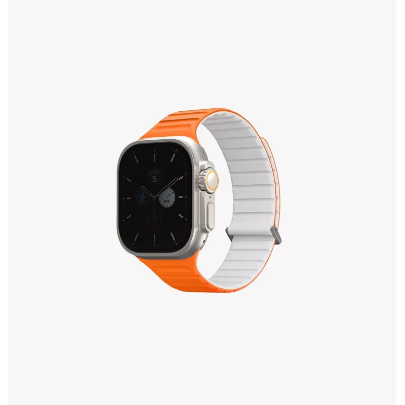 UNIQ Revix Evo obojstranný magnetický silikónový remienok pre Apple Watch Series 1/2/3/4/5/6/7/8/9/SE/SE2/SE3/Ultra/Ultra2/Ultra3 42/44/45/49mm Viridian Green / Burnt Yellow