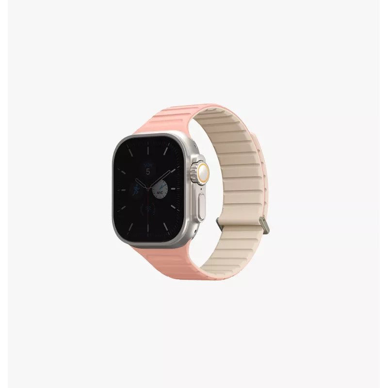 UNIQ Revix Evo obojstranný magnetický silikónový remienok pre Apple Watch Series 1/2/3/4/5/6/7/8/9/SE/SE2/SE3/Ultra/Ultra2/Ultra3 42/44/45/49mm Viridian Green / Burnt Yellow