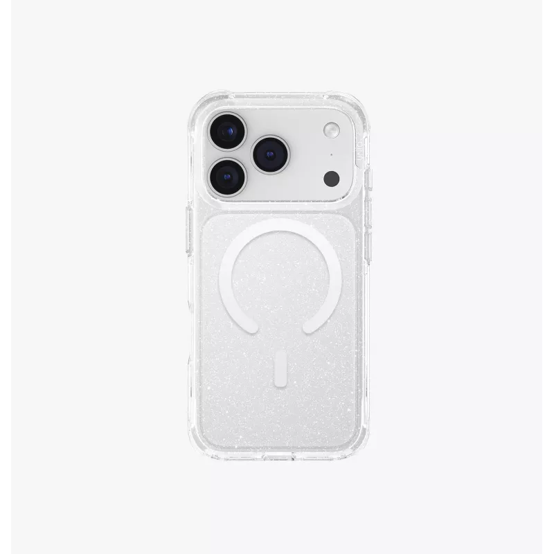 UNIQ LifePro Xtreme MagClick nabíjacie puzdro pre iPhone 17 Pro, priehľadné/trblietavé