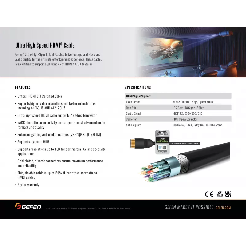 Gefen GEF-CAB-HS-HDMI-2M HDMI 2.1 kábel 2m čierny 48Gbit/s 3D