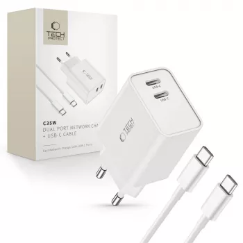 Tech-Protect C35W 2-portová USB-C nabíjačka biela