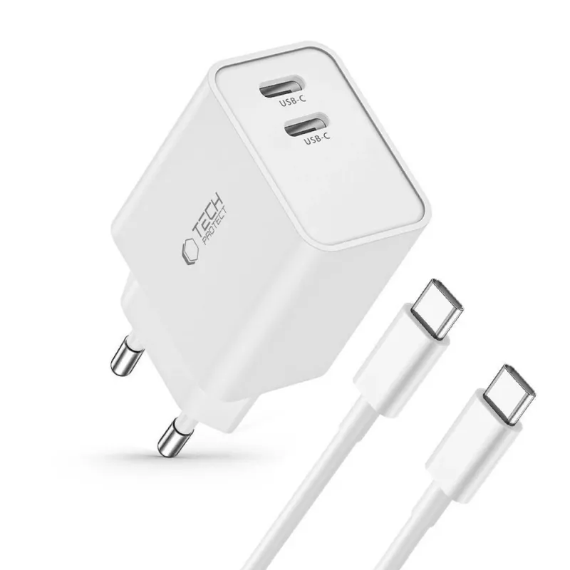 Tech-Protect C35W 2-portová USB-C nabíjačka biela