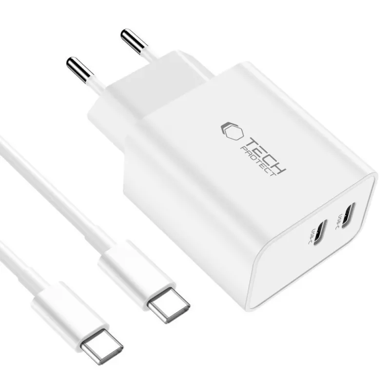 Tech-Protect C35W 2-portová USB-C nabíjačka biela