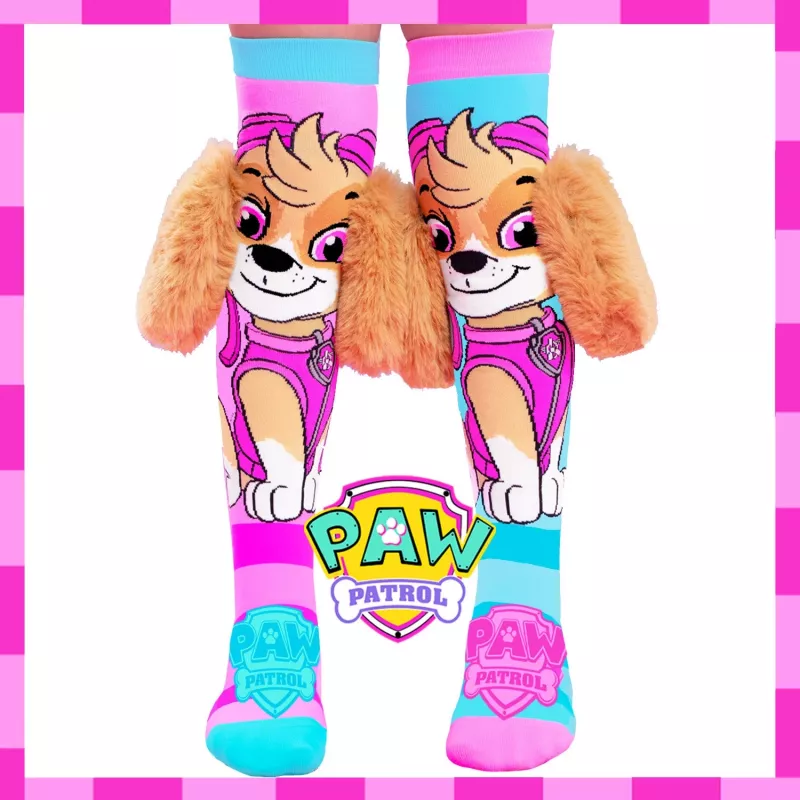 MADMIA Paw Patrol Skye detské podkolienky s 3D plyšovými ušami - ružová/modrá/biela