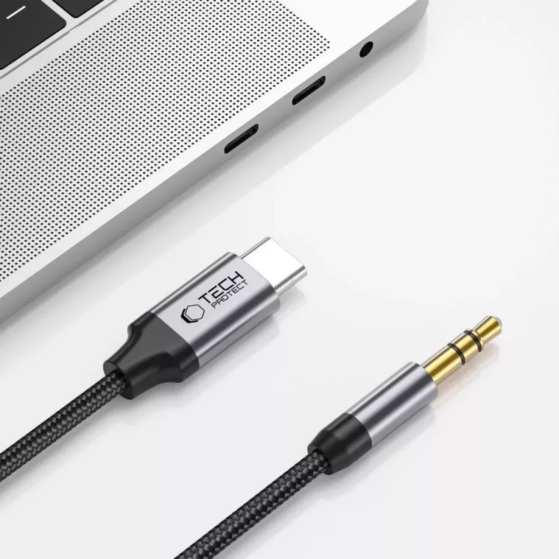 TECH-PROTECT ULTRABOOST USB-C na 3,5 mm mini jack audio kábel 100 cm čierny