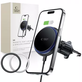 TECH-PROTECT MM15W-V4 magnetický MagSafe držiak do vetracej mriežky do auta bezdrôtová nabíjačka 15W čierna